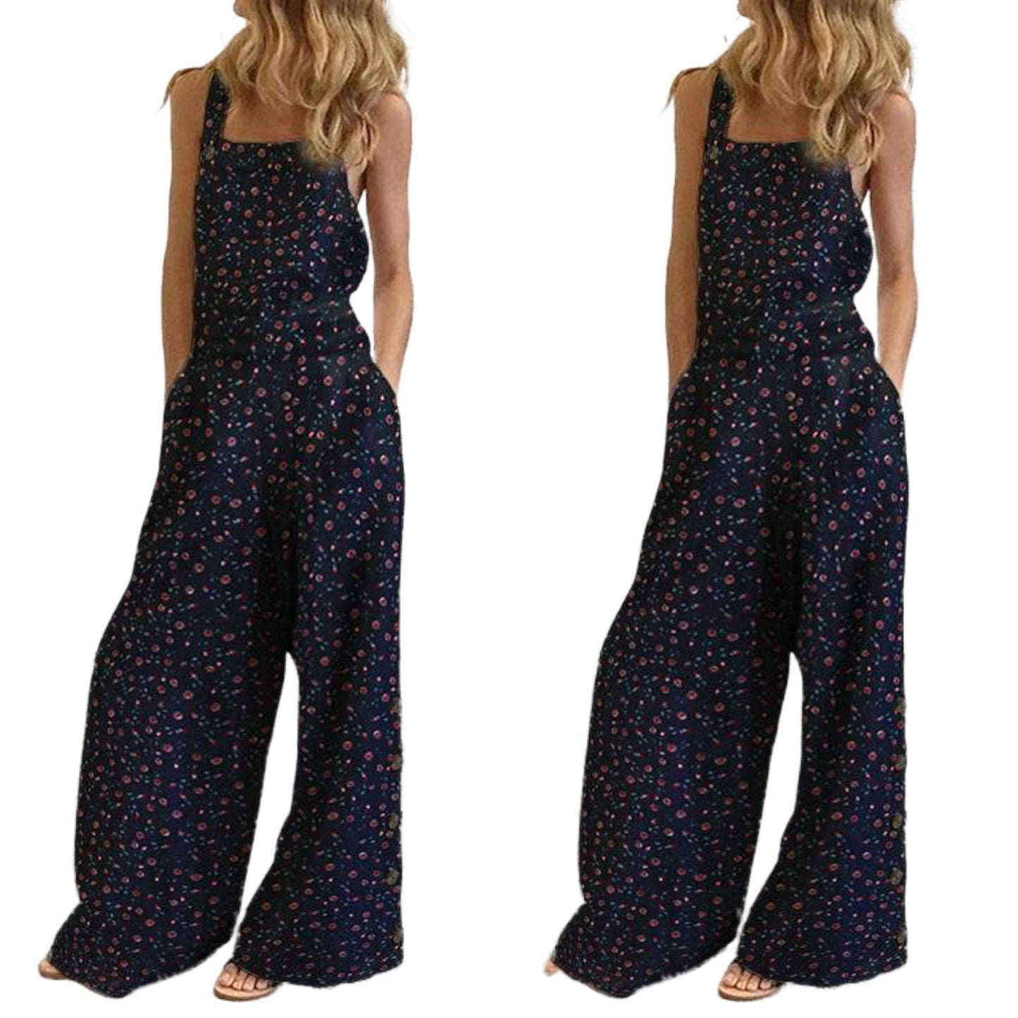 Dame Floral Trykt Bredbenet Jumpsuit Stilla