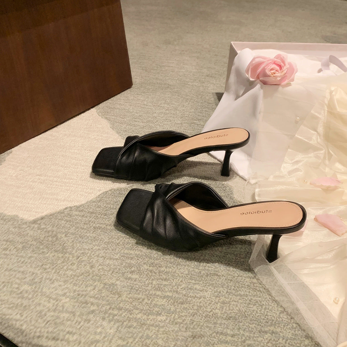 Dame Elegant Firkantet Tå Hæl Mules Stilla