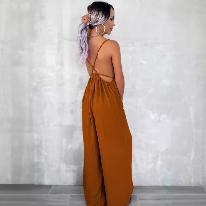 Dame elegant rygfri bredbens jumpsuit Stilla