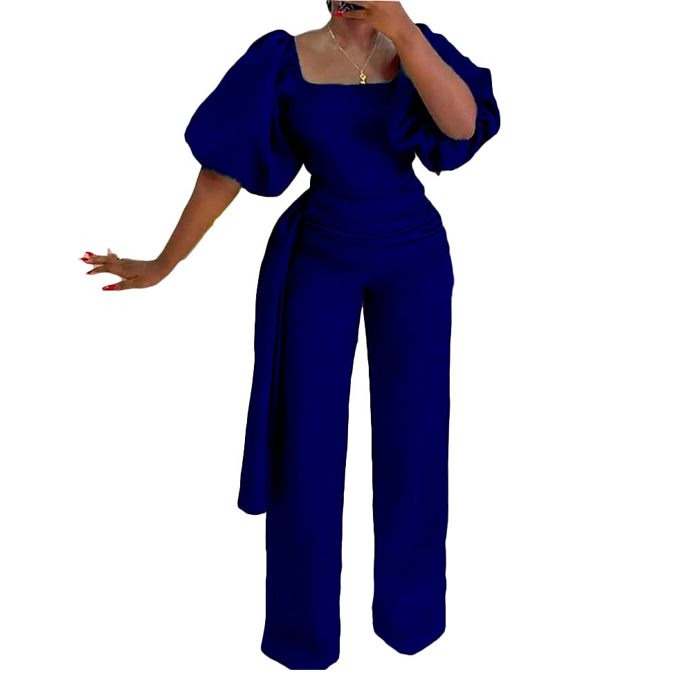 Dame Elegant Jumpsuit med voluminøse ærmer og flot taljebælte Stilla