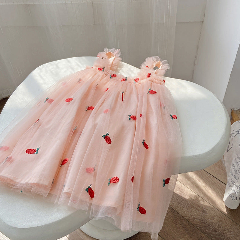 Pige Floral Broderet Tulle Sommerkjole Stilla
