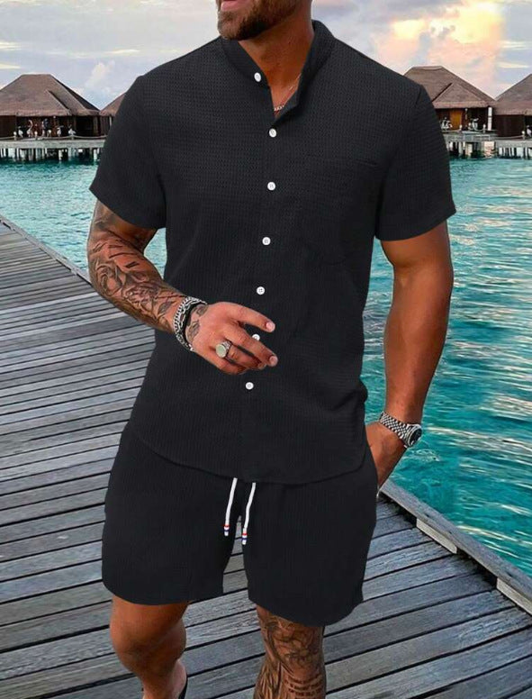 Herrer casual kortærmede entry skjorter med matchende shorts Stilla