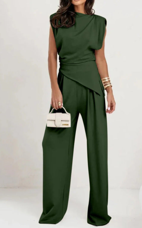 Dame Elegant Jumpsuit med asymmetrisk skæring og vidde ben Stilla