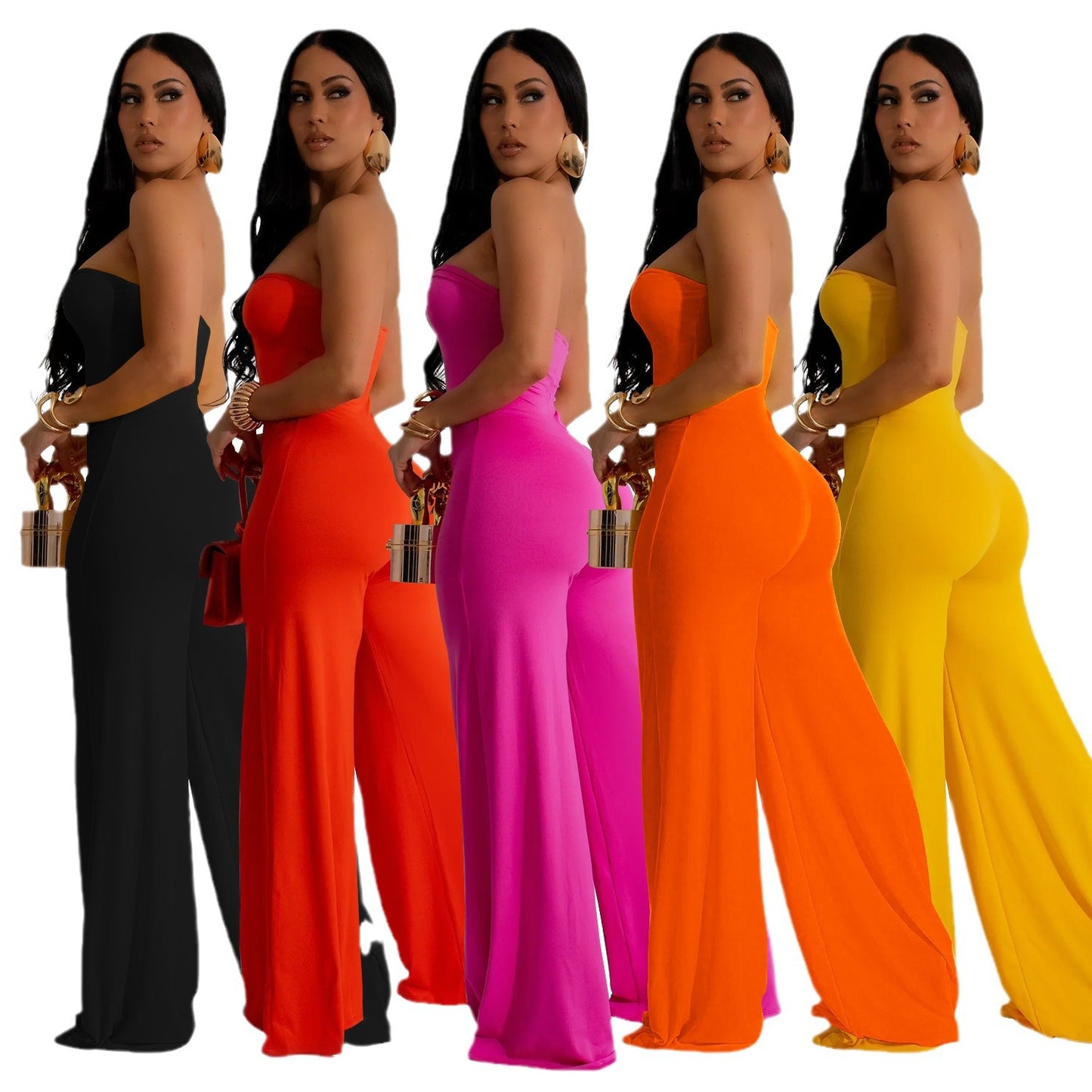 Dame Elegant Jumpsuit med skuldrene fri design og dyb split Stilla
