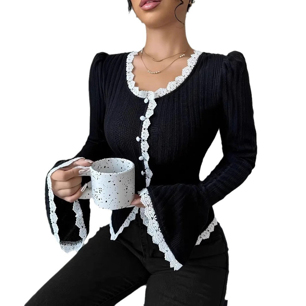 Dame elegant bluse med rynkærmer og høj kvalitet tekstur Stilla