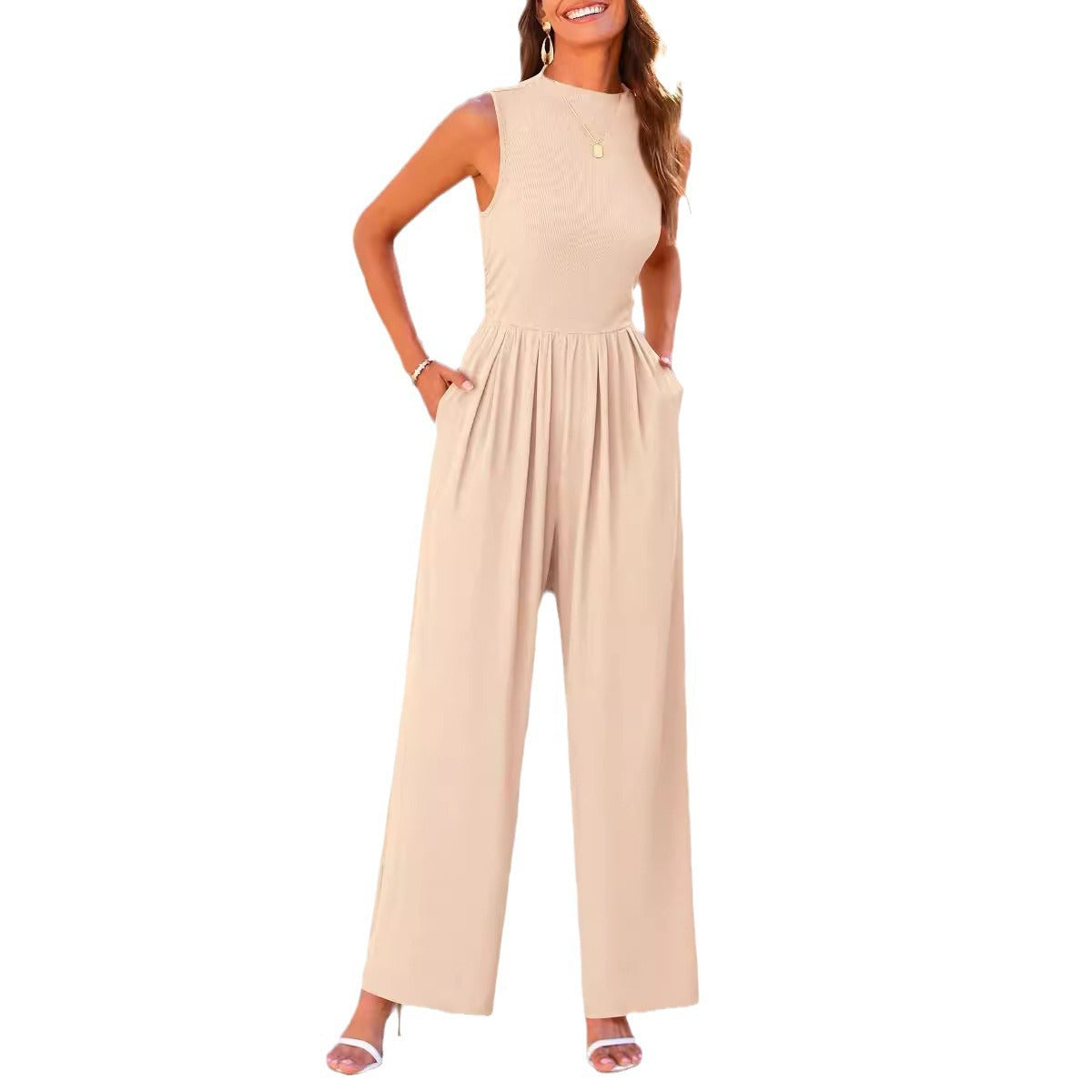 Dame Elegant Jumpsuit med bred ben og praktiske lommer Stilla