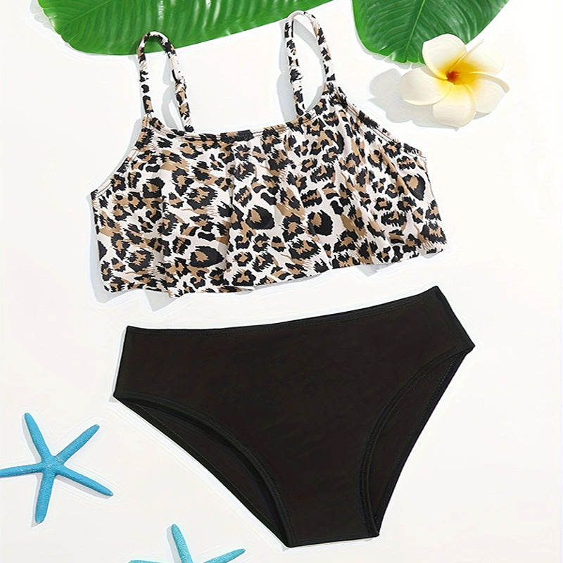 Dame to-delt bikini-sæt med moderigtigt leopardmønster og højt skårne trusser Stilla
