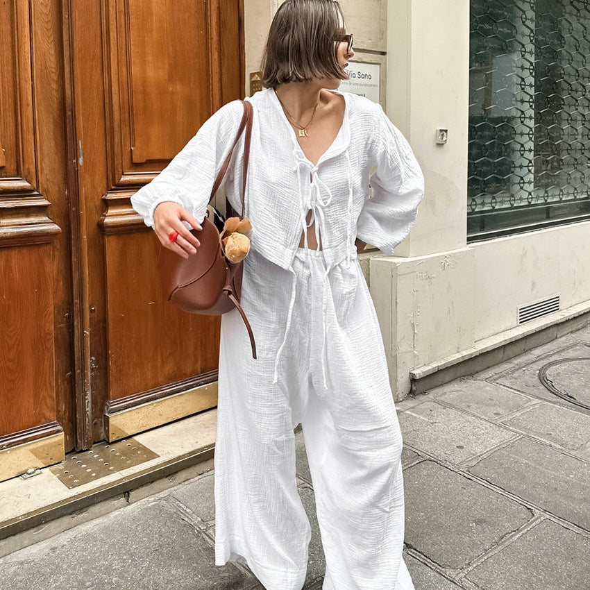 Dame luftig bomulds-jumpsuit med raffineret snor Stilla