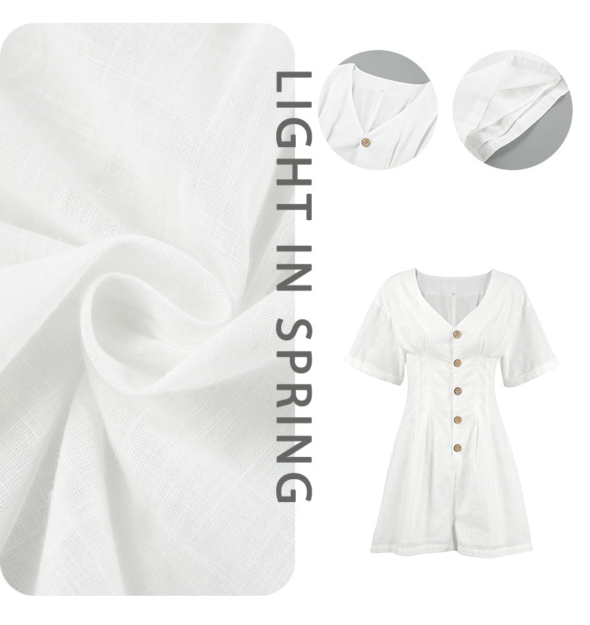 Dame jumpsuit med smart V-udskæring og knapdekoreret front Stilla