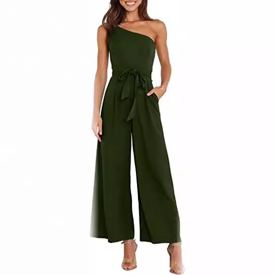 Dame En-sidet Jumpsuit med Taljebælte og Bred Ben Stilla