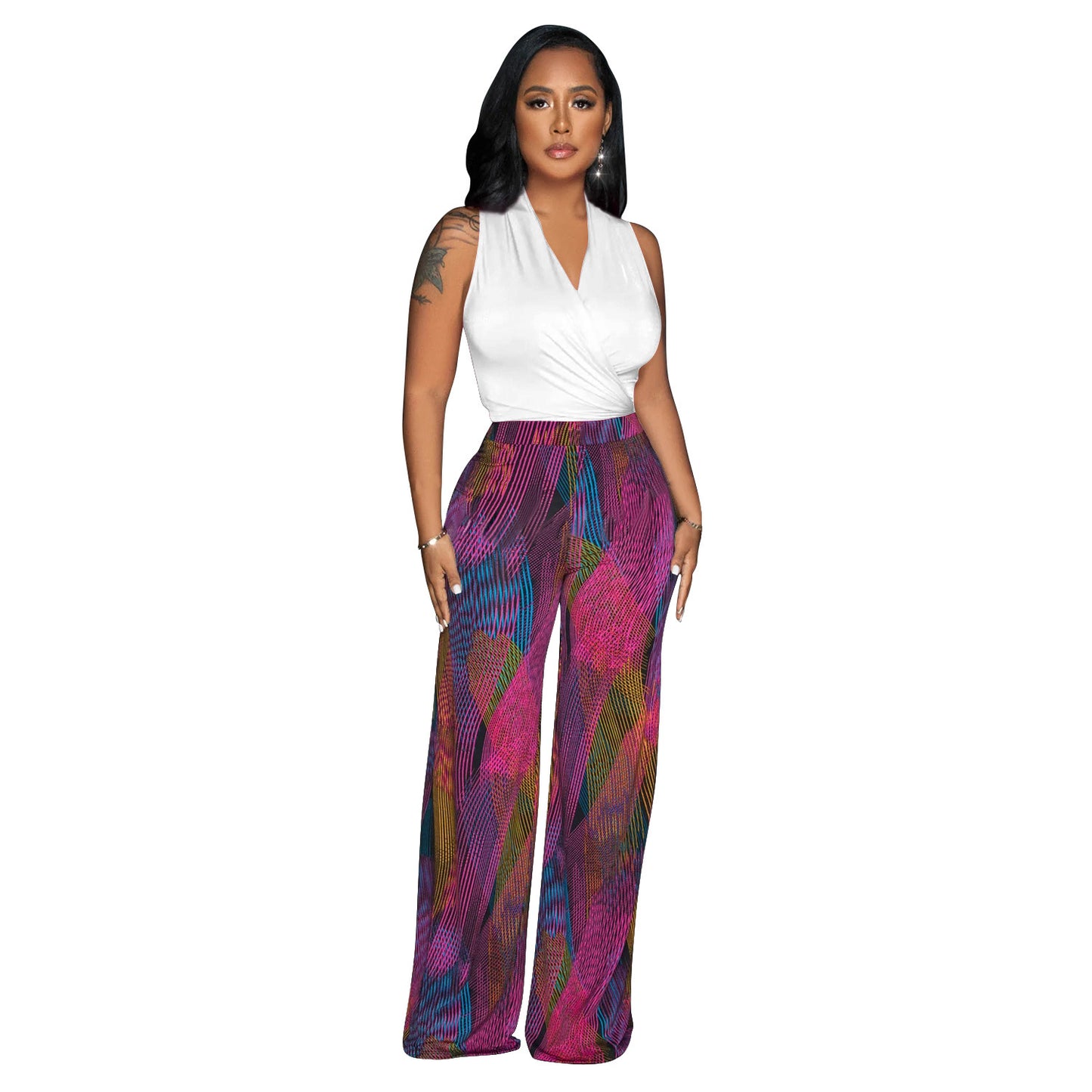 Dame Elegante Jumpsuit med indviklet overdel og bredt ben Stilla