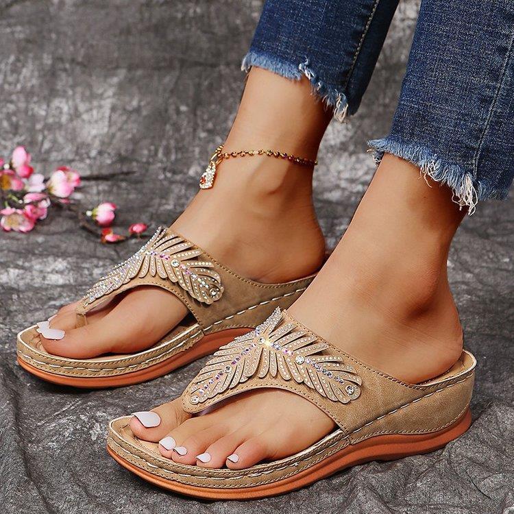 Dame Elegante Tåsplit Sandaler med funklende Smykke detaljer og anatomisk Sål Stilla