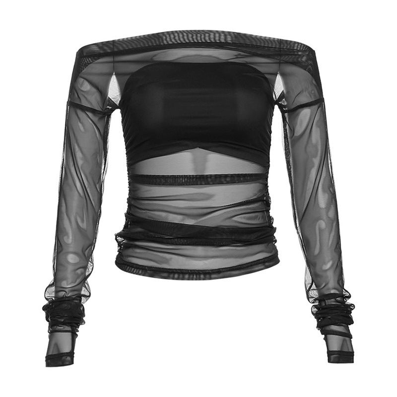 Dame Transparent Bluse med spændende flæse design og elegante ærmer Stilla