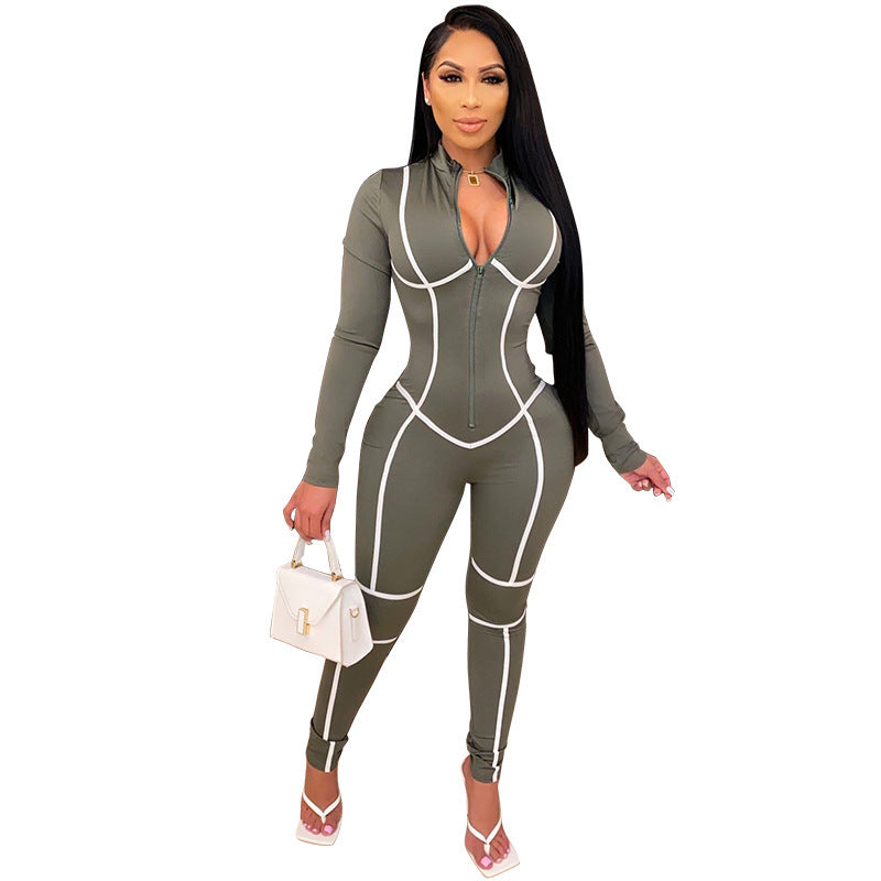 Dame Bodycon Jumpsuit med strategisk snit og lynlås Stilla