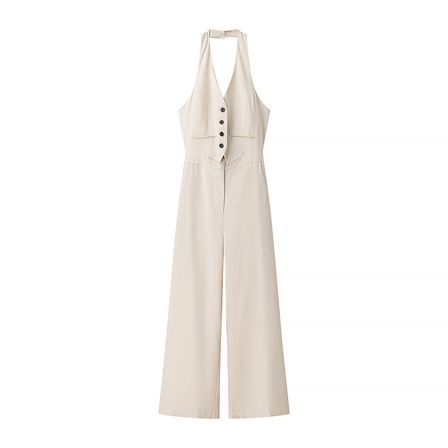Dame jumpsuit med elegant V-udskæring og raffinerede knapdetaljer Stilla