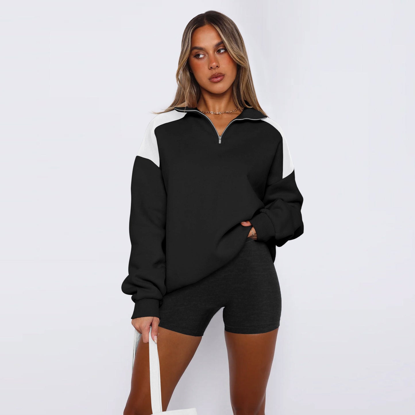 Dame Sweatshirt med moderne kvart lynlås og høj krave Stilla