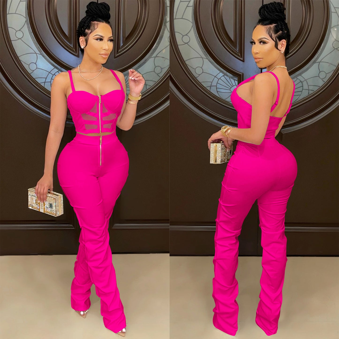Dame figurtilpasset jumpsuit med transparente indsatser og lynlås Stilla