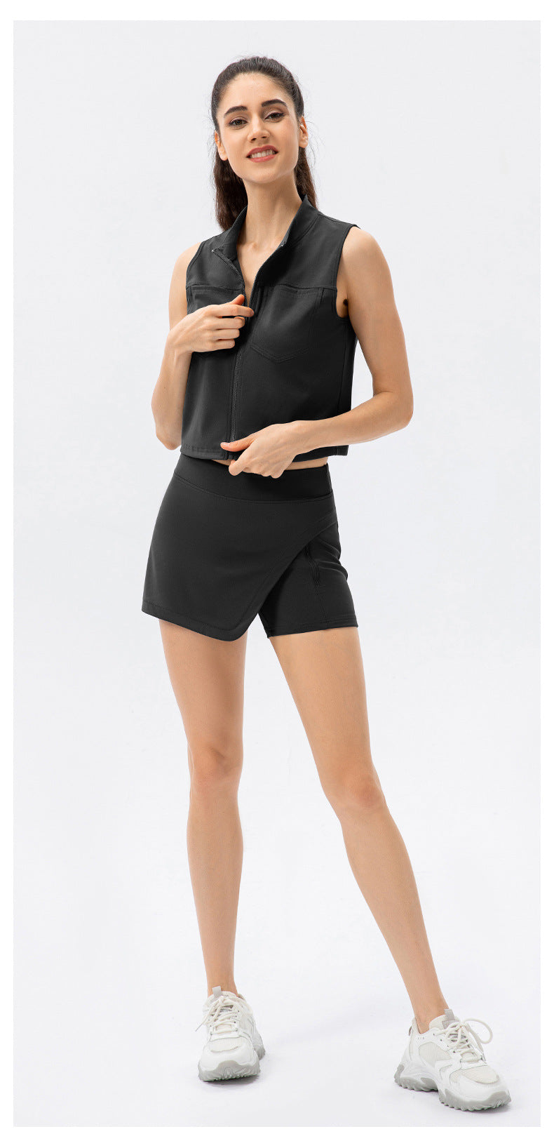 Stilla | Yoga Culottes Imitation Denim Tennis Skirt With Belted Pocket Tæt Fit, Falsk to Delt Design
