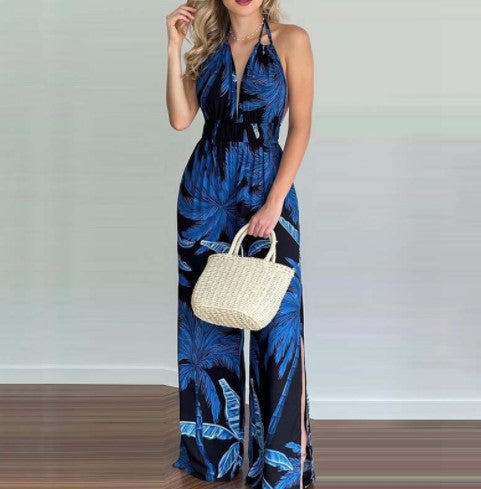 Kvinder Halterneck Jumpsuit med vide ben og sidesplitter Stilla