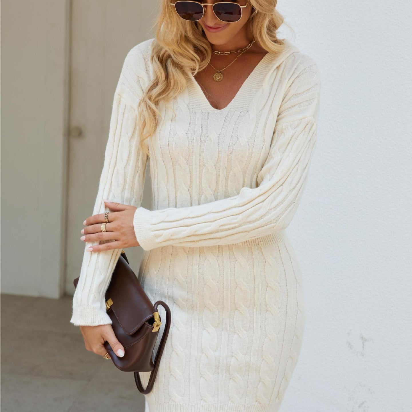 Femme Kabelstrik Pullover Kjole Stilla