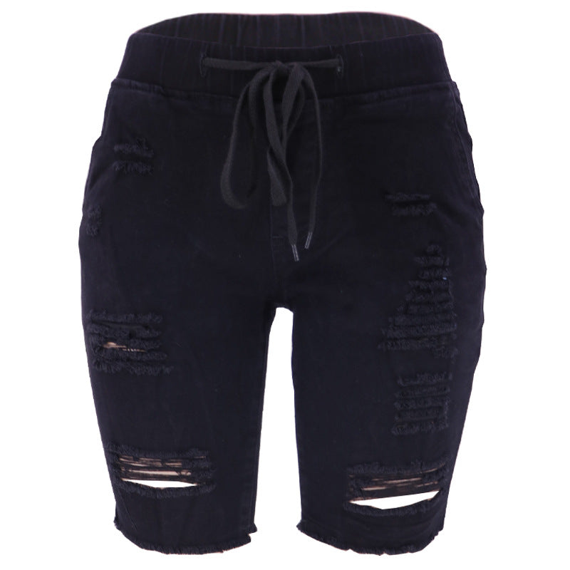 Dame afslappede denim shorts med elastisk talje og slidt look Stilla