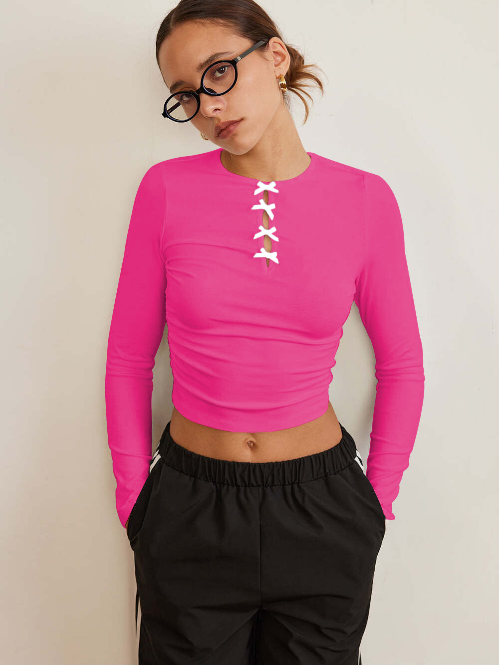 Dame afslappet longsleeve med unikke snøringer Stilla