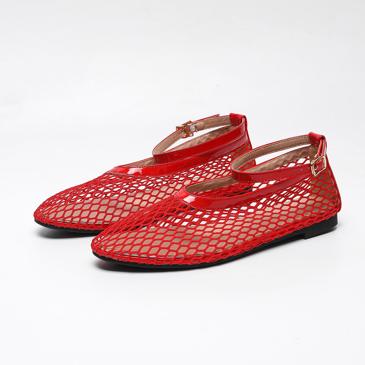 Dame Ballerinas med dekorativt netdesign og rem Stilla
