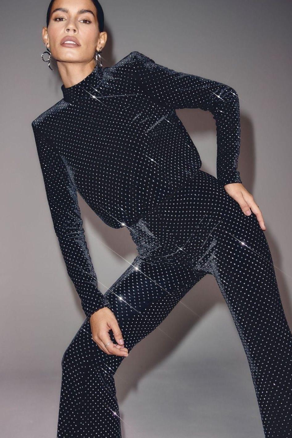 Stilla | Paillet Halv Turtleneck Langærmet Jumpsuit