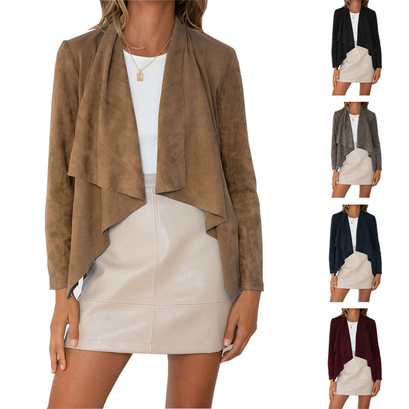 Dame blød suede-cardigan med asymmetrisk snit Stilla
