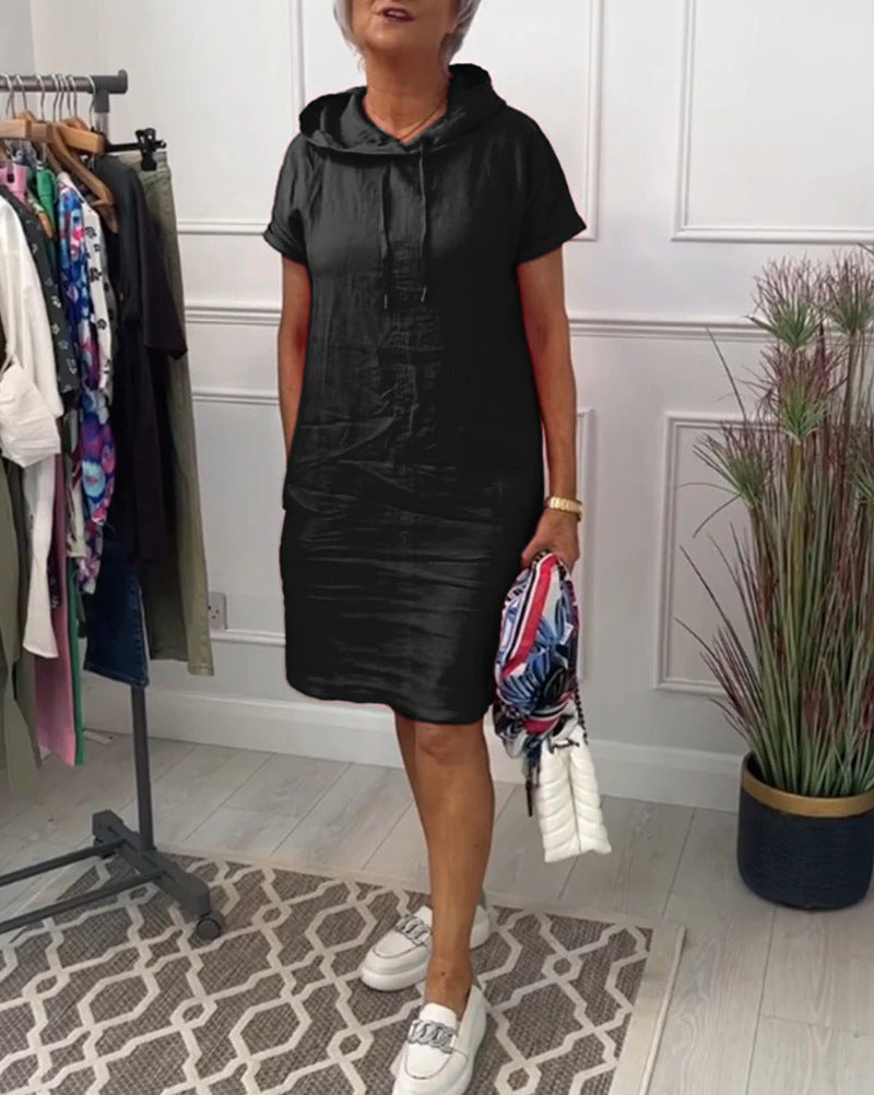 Dame afslappet hoodie kjole i hør med praktiske lommer Stilla