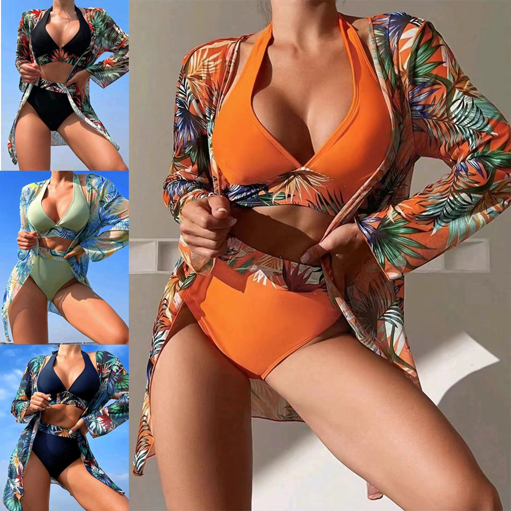 Damer bikini-sæt med floral overtræk og høj talje Stilla