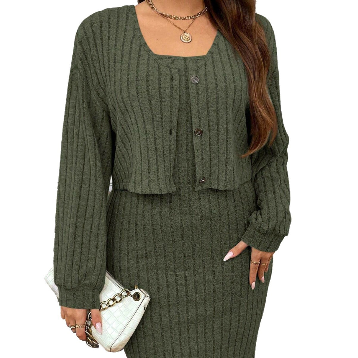 Dame elegant strik kjole med cropped cardigan Stilla