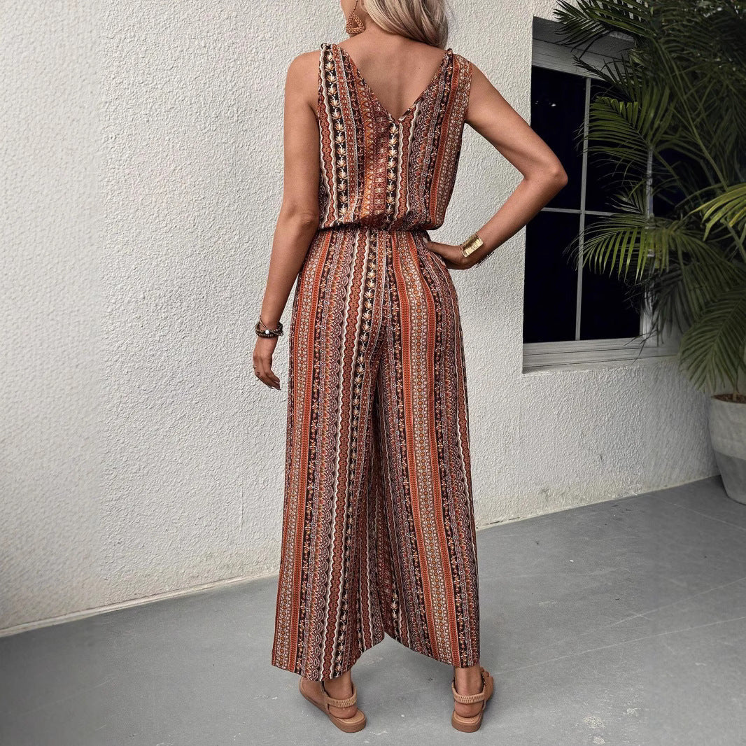 Dame jumpsuit med bredt ben og farverigt mønster Stilla