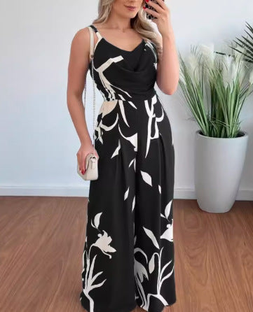 Dame Bredbenet Floral-Print Jumpsuit Stilla