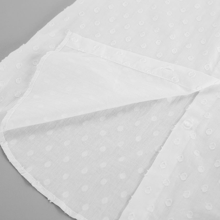 Dame afslappet skjortekjole sæt med flæsedetaljer og transparent stof Stilla