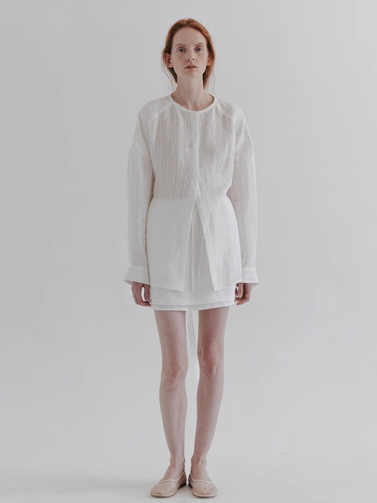 Dame afslappet lang skjorte i let, struktureret materiale med moderne snit Stilla