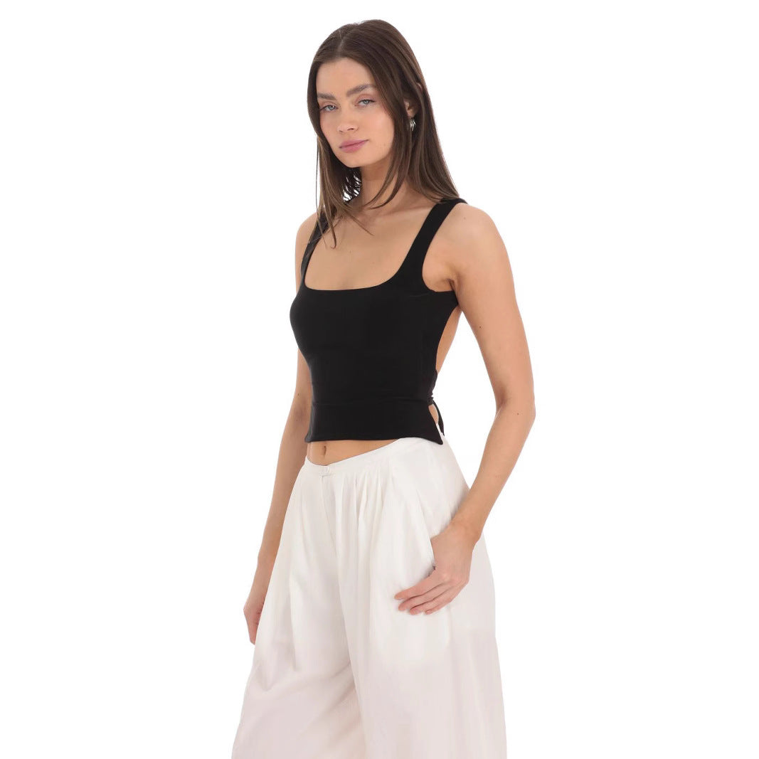 Dame Figurtilpasset Crop-Top med firkantet udskæring og brede stropper Stilla