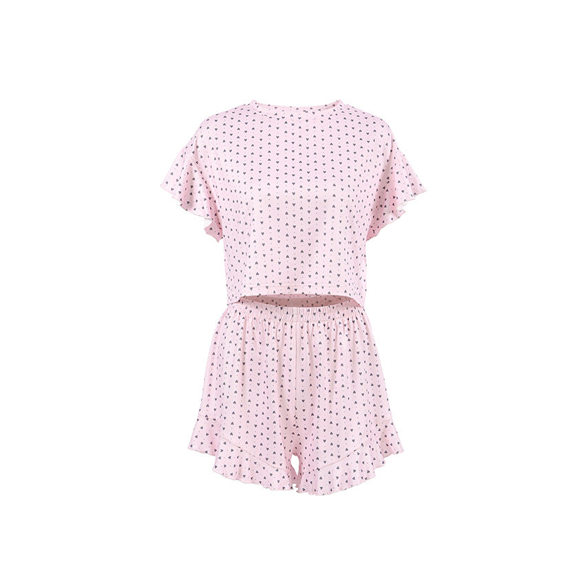 Dame let pyjamasæt med flæse detaljer og elastisk bånd Stilla