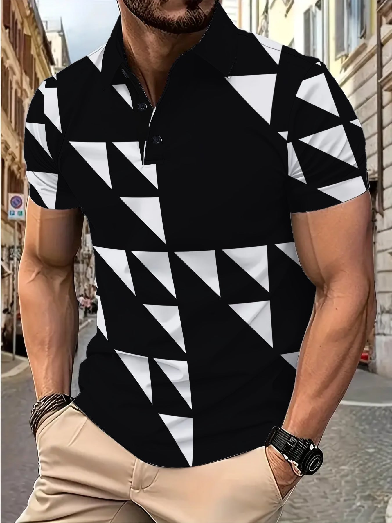 Herrer polo T-shirt med moderne geometrisk design Stilla
