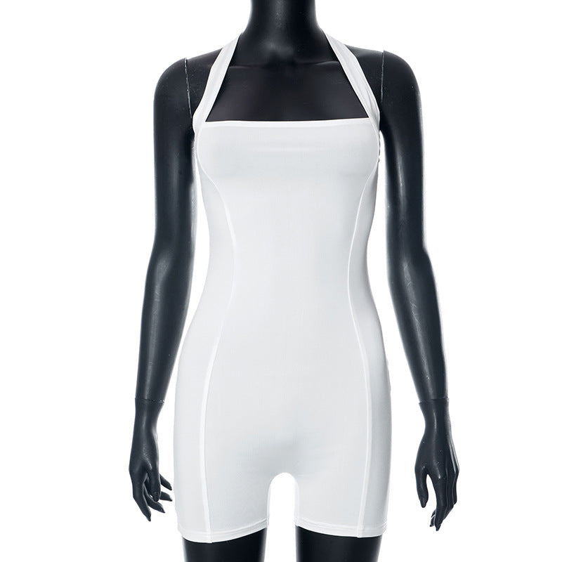 Dame figurtilpasset jumpsuit med dyb kvadratisk udskæring og elastiske stropper Stilla