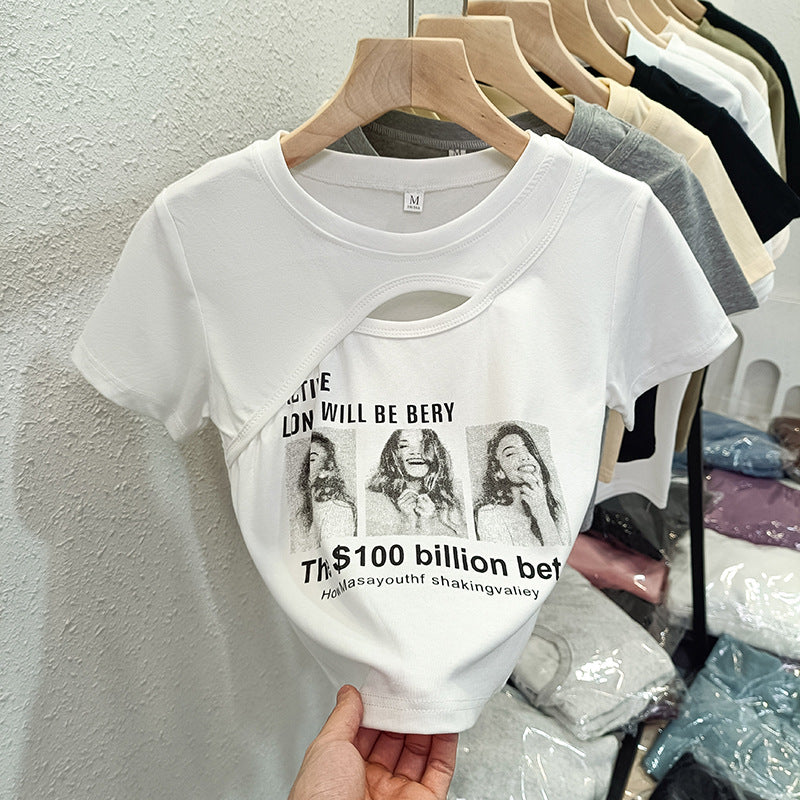 Femme Artistic Cut-Out Grafik T-Shirt Stilla