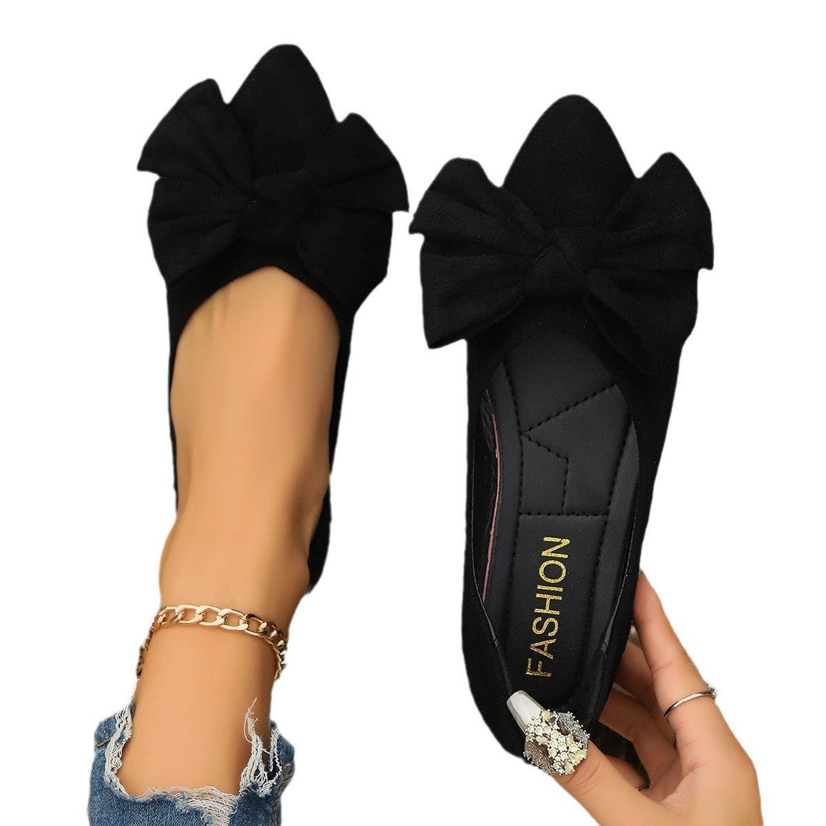 Dame Ballerina-sko med elegant sløjfedetail og skridsikker sål Stilla