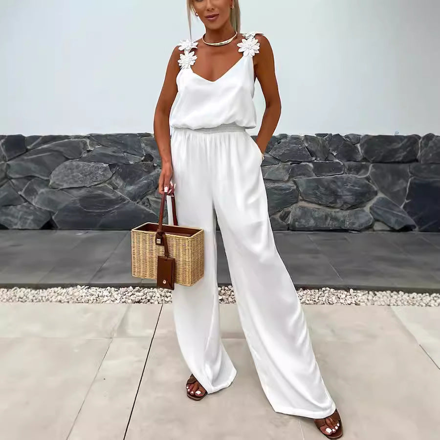 Dame jumpsuit med elegante blomsterapplikationer Stiila