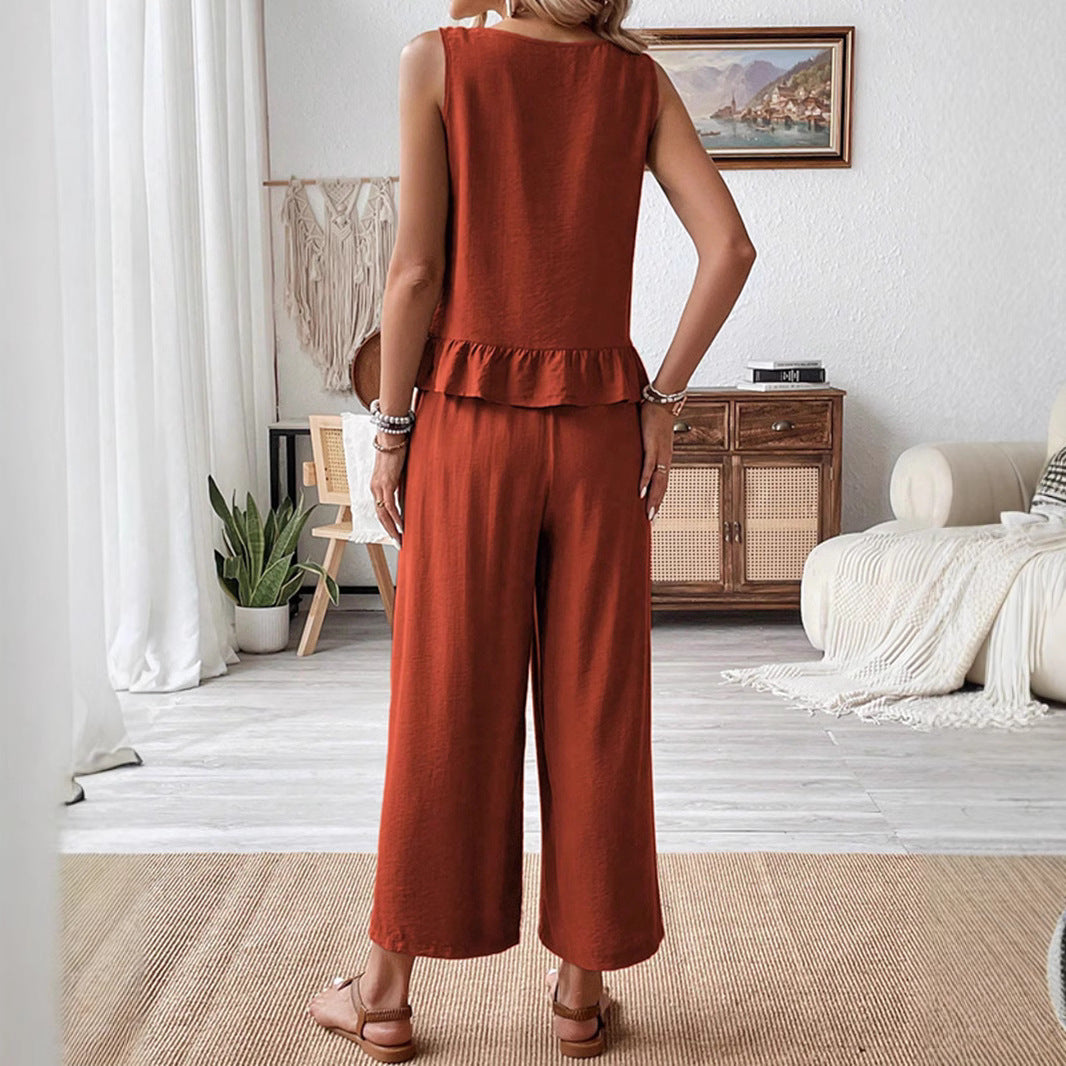 Dame Rüschløs Ærmeløs Jumpsuit Sæt Stilla