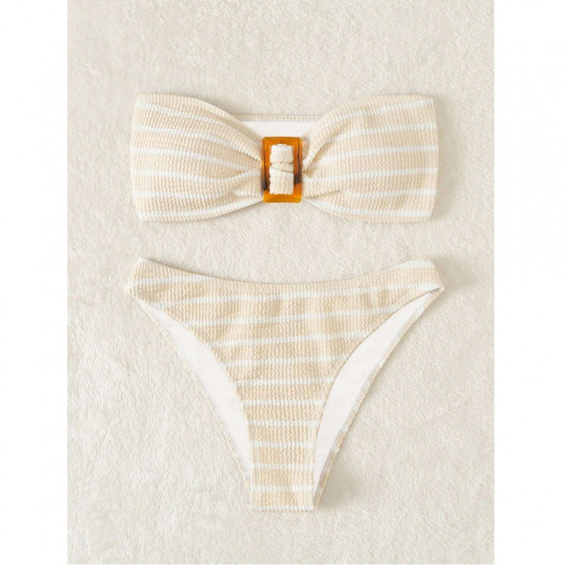Dame Bandeau-bikini-sæt med dekorativ sløjfe-detalje og høj talje Stilla
