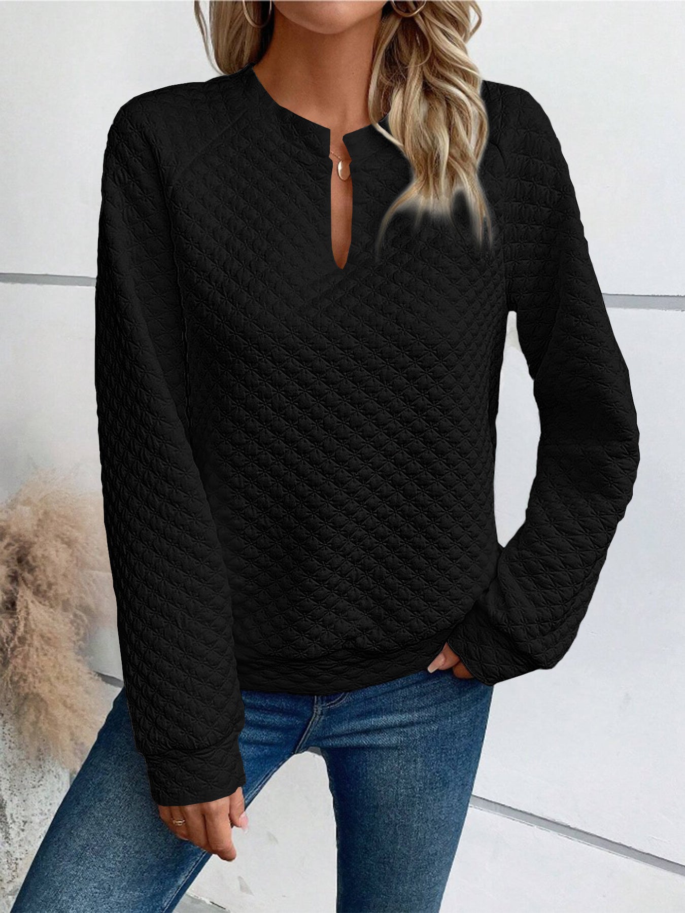 Damer quiltet pullover med slids Stilla