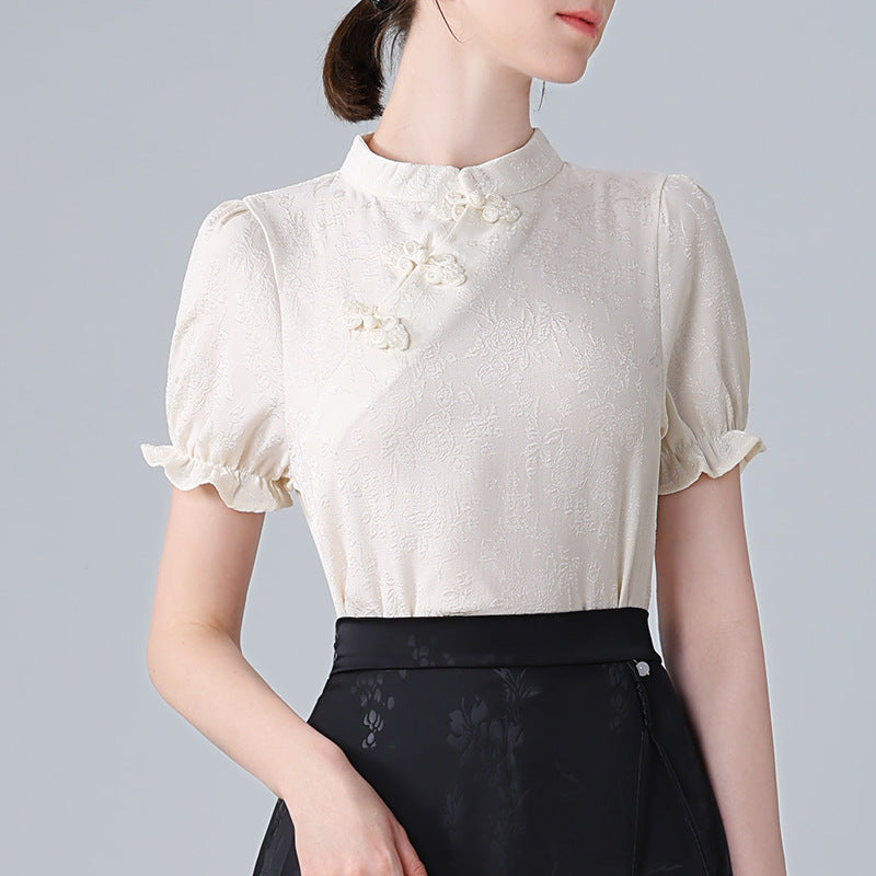 Dame Elegant Bluser T-shirt med asymmetrisk krave og floral struktur Stilla