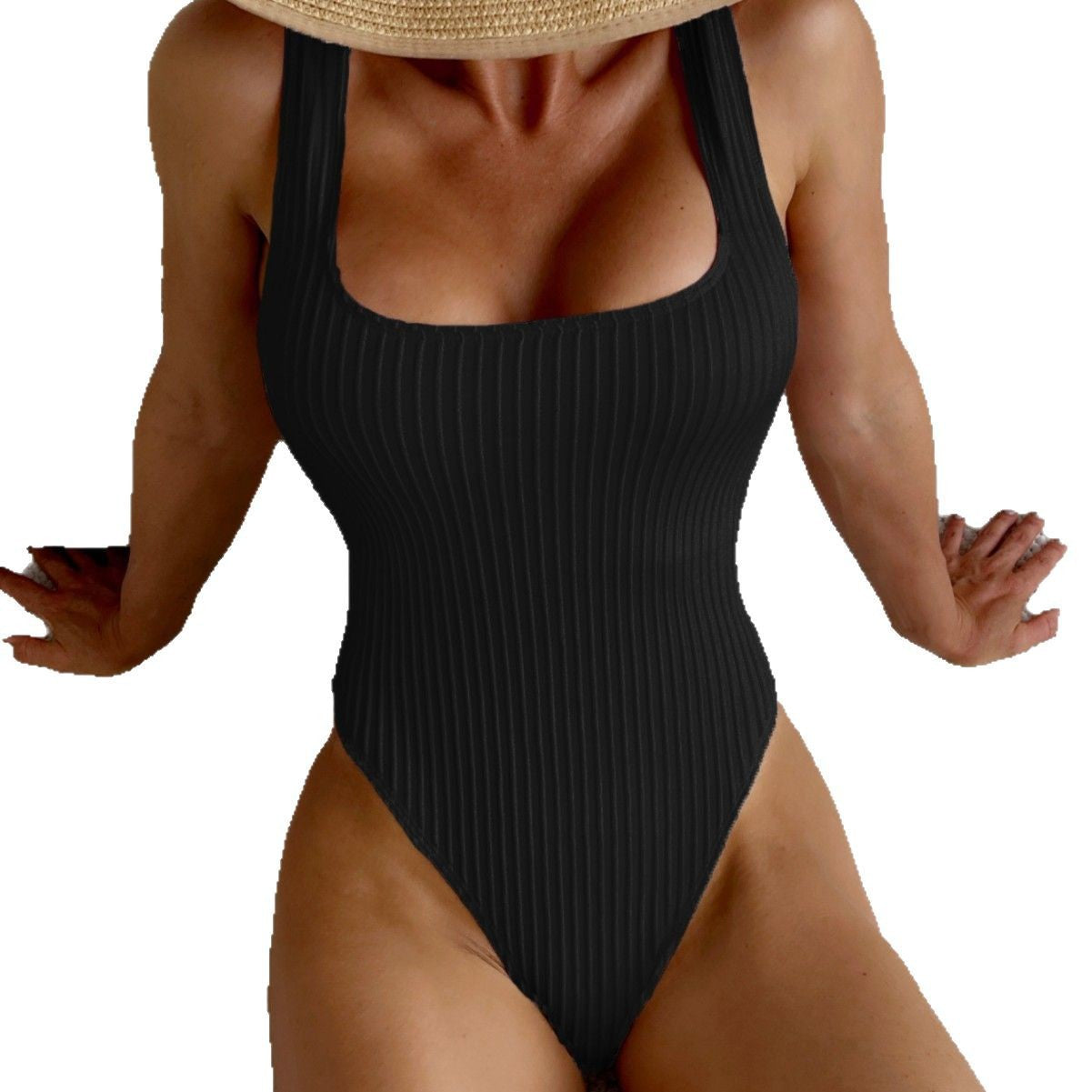 Dame jumpsuit badeshorts i moderne ribdesign med højt skåret benudskæring Stilla
