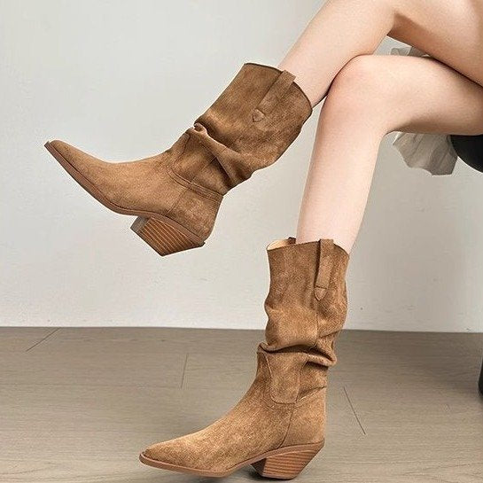 Femme Slouchy SUEDE Ankelstøvler med blokhæl Stilla
