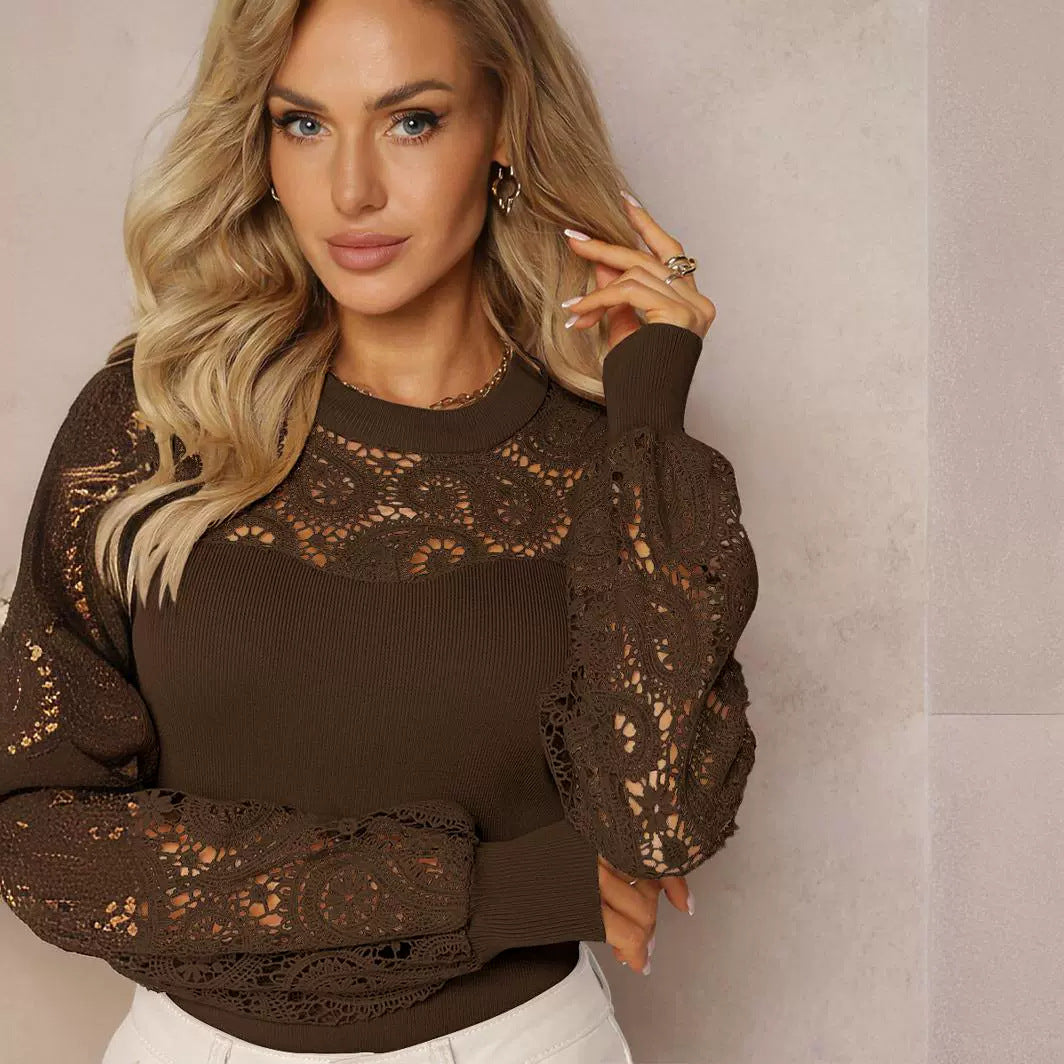 Dame strikpullover med filigran spidsudsmykning Stilla